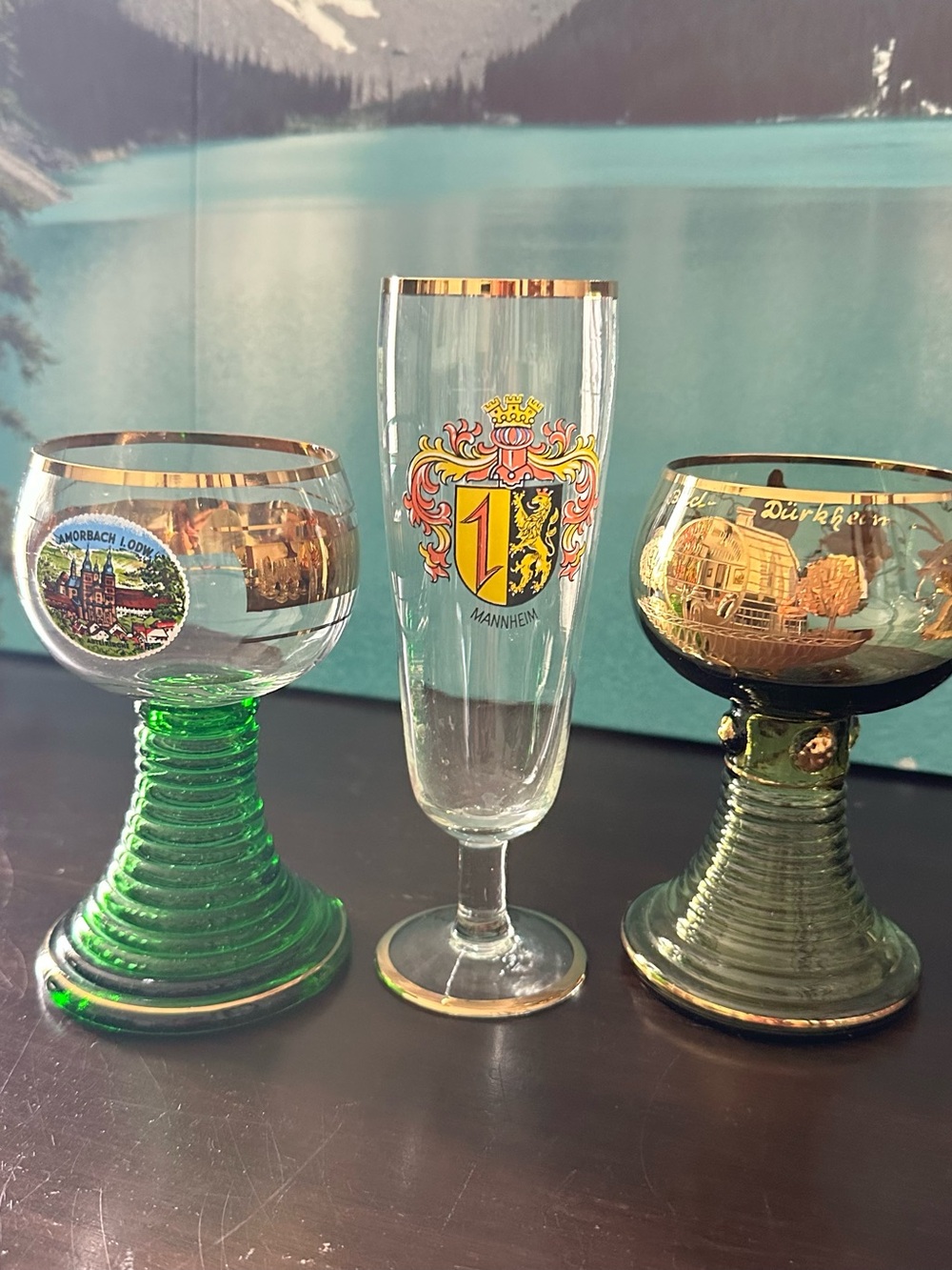 Lot of  three German beehives stand Wine glasses with gold rim